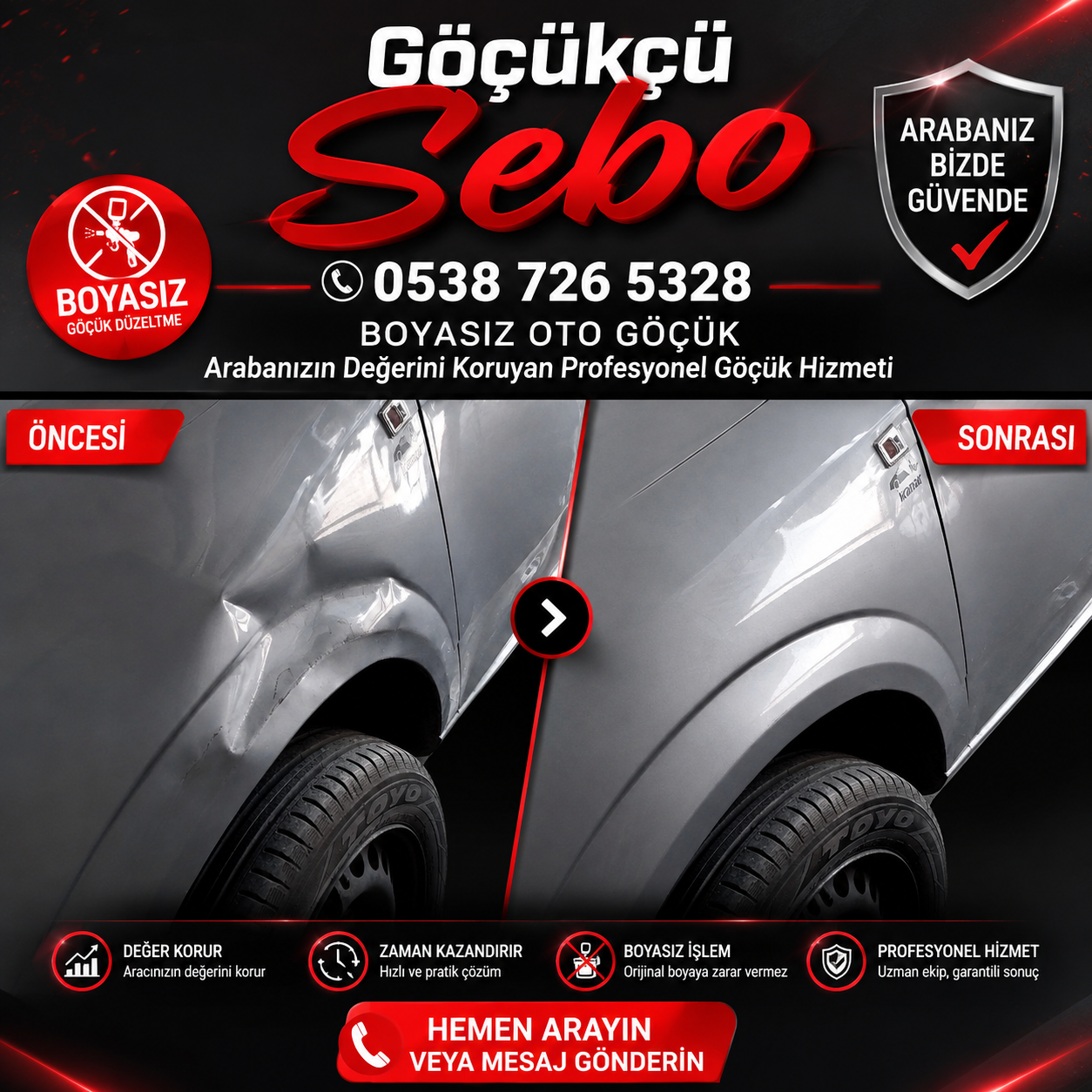 Adana boyasız oto göçük çamurluk